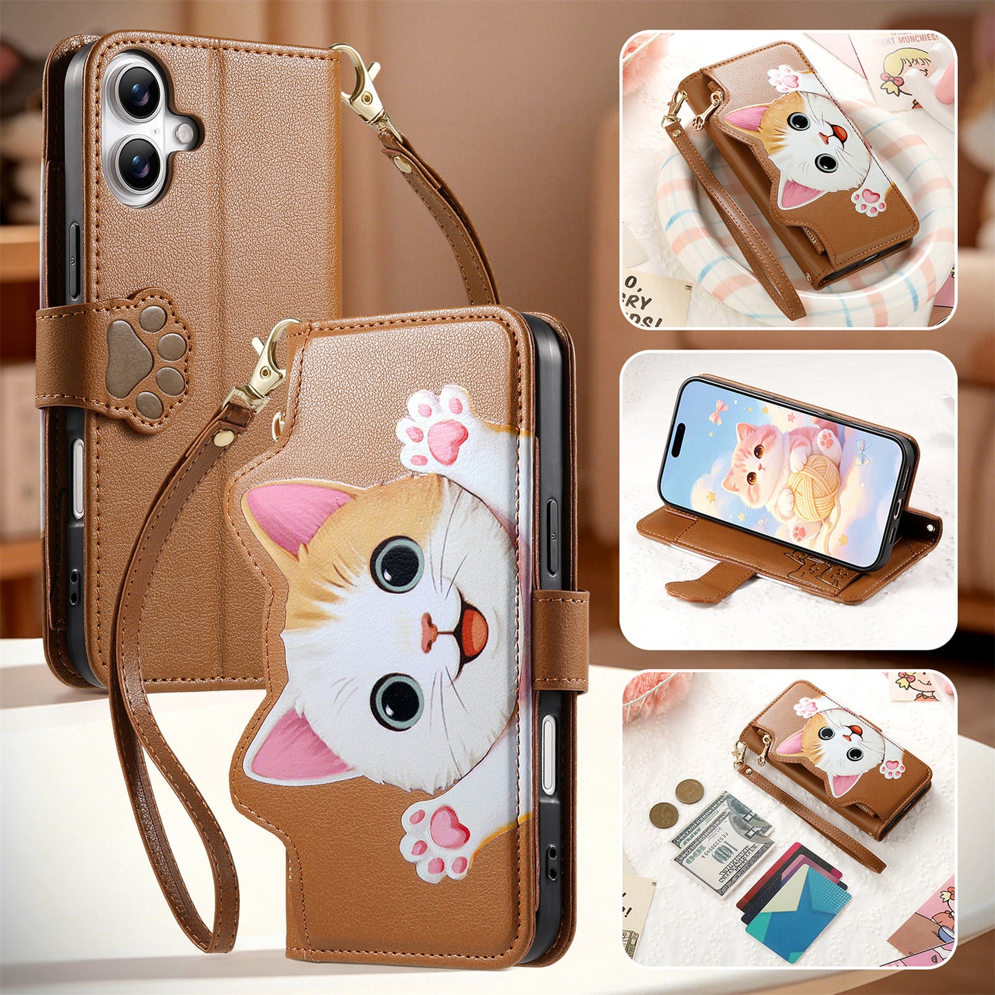 Purrfect Kitty Zipper Wallet Phone Case for Samsung Galaxy
