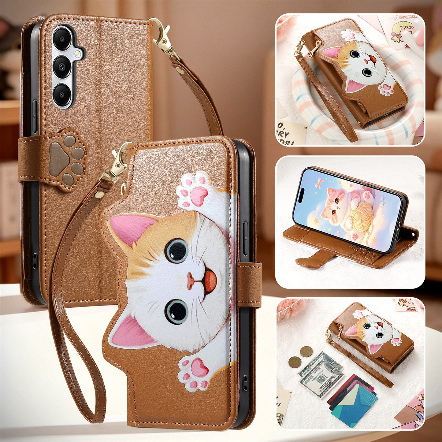 Purrfect Kitty Zipper Wallet Phone Case for Samsung Galaxy