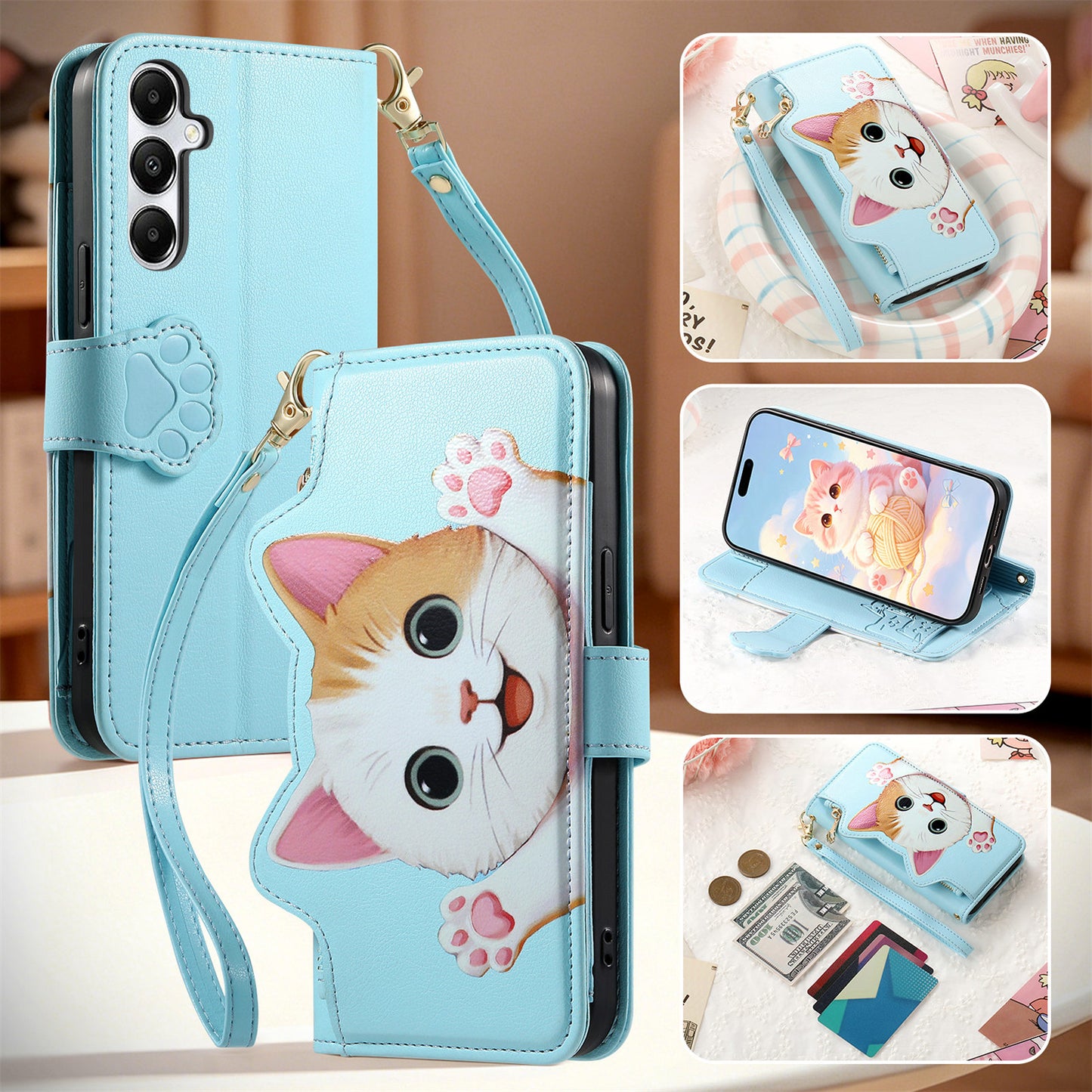 Purrfect Kitty Zipper Wallet Phone Case for Samsung Galaxy