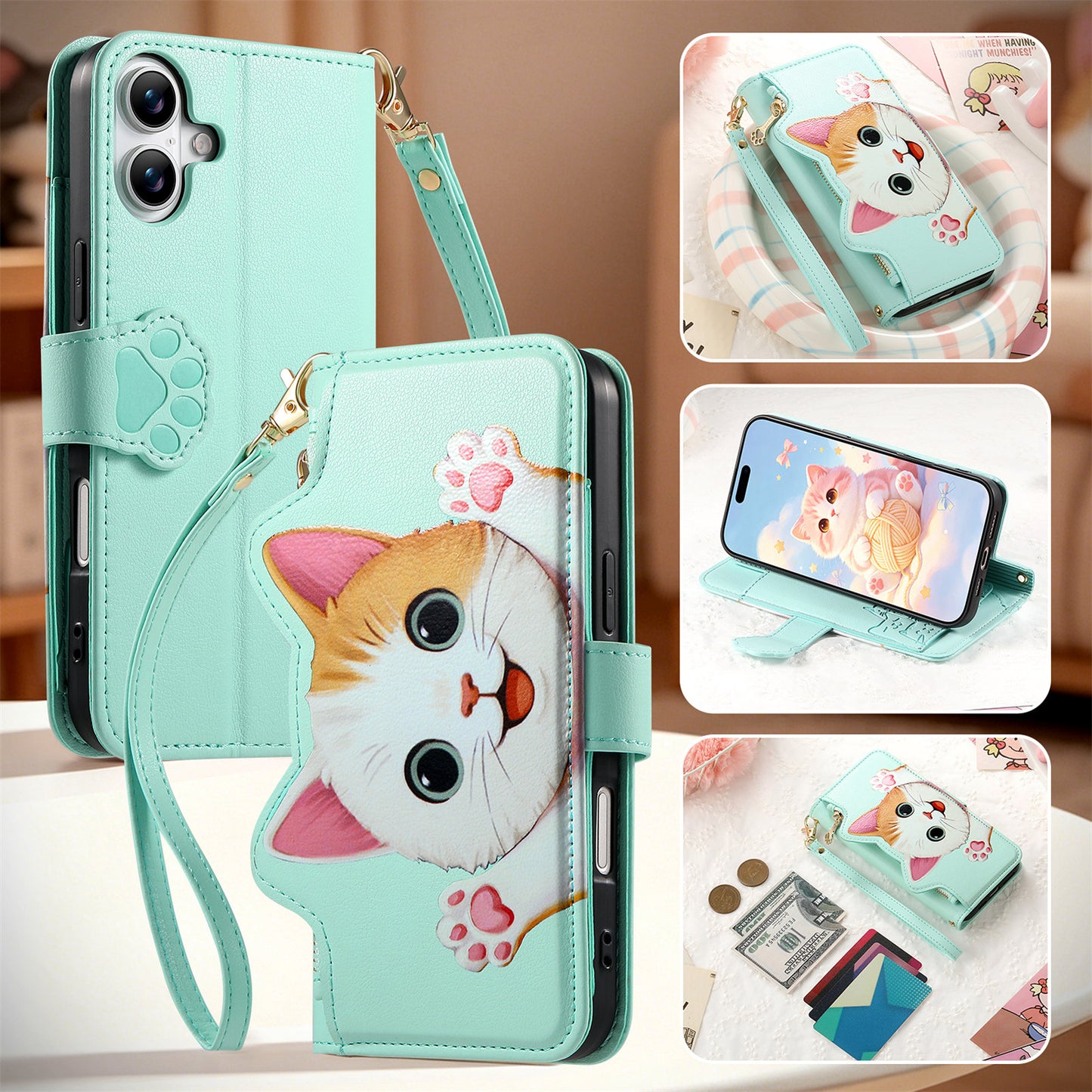 Purrfect Kitty Zipper Wallet Phone Case for Samsung Galaxy