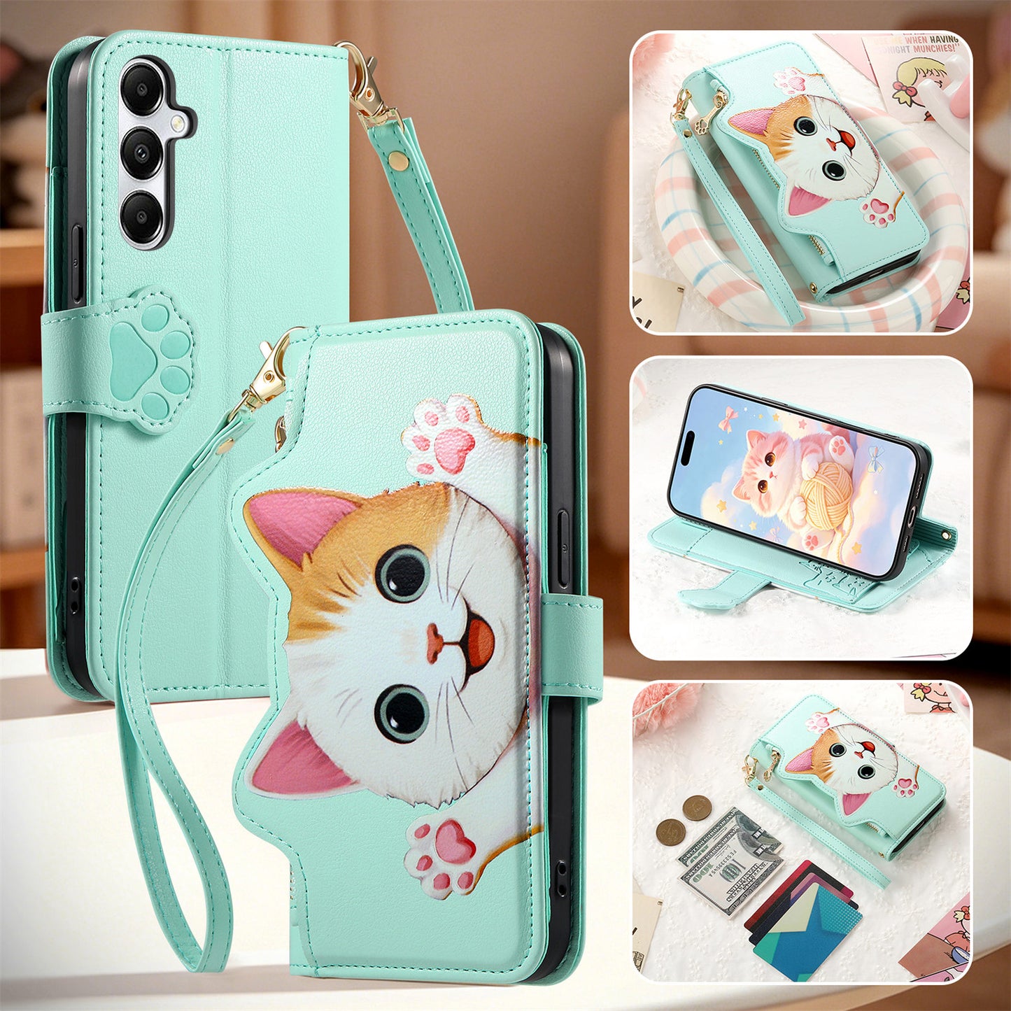 Purrfect Kitty Zipper Wallet Phone Case for Samsung Galaxy