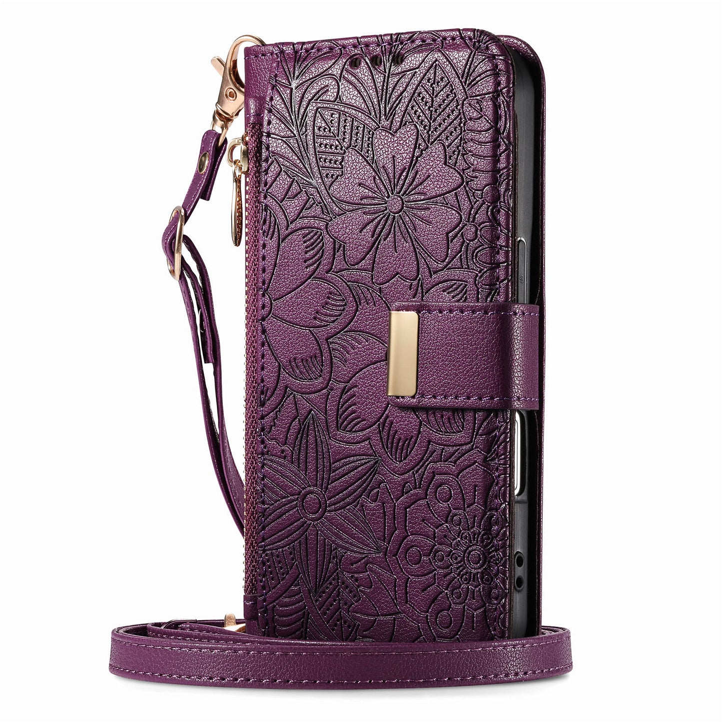 Floral & Leaf Elegant Fashion Crossbody Flip Phone Case for Samsung