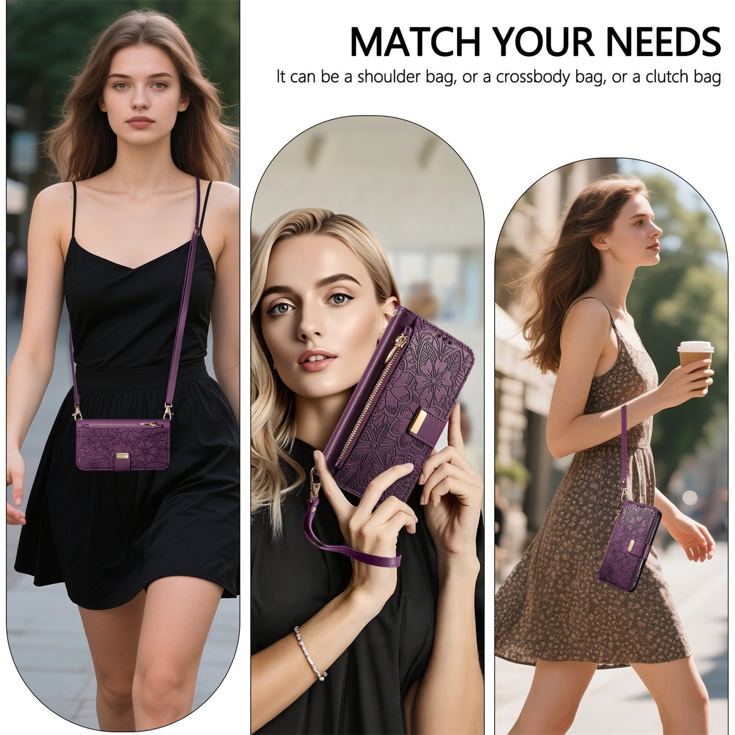 Floral & Leaf Elegant Fashion Crossbody Flip Phone Case for Samsung