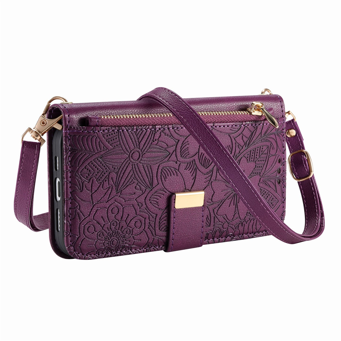 Floral & Leaf Elegant Fashion Crossbody Flip Phone Case for Samsung