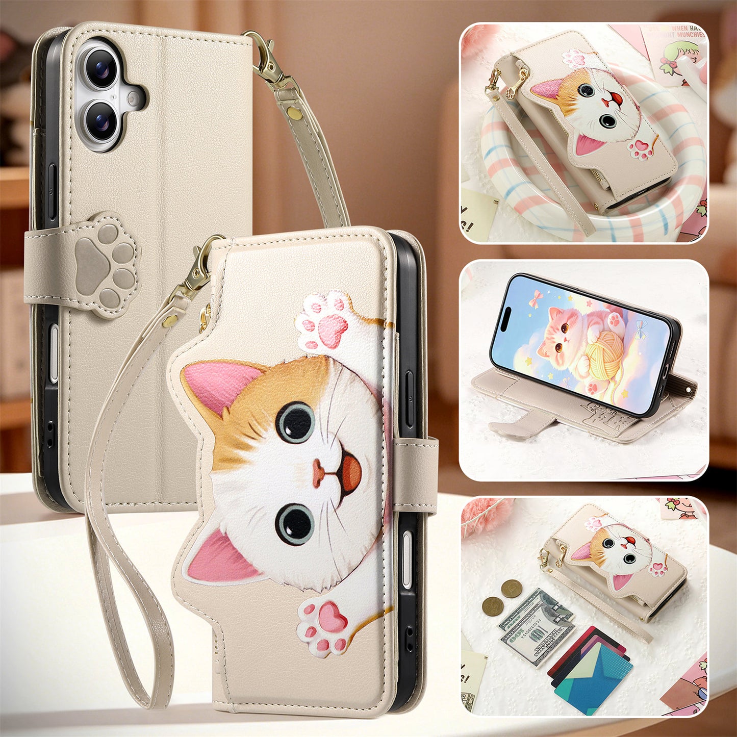 Purrfect Kitty Zipper Wallet Phone Case for Samsung Galaxy
