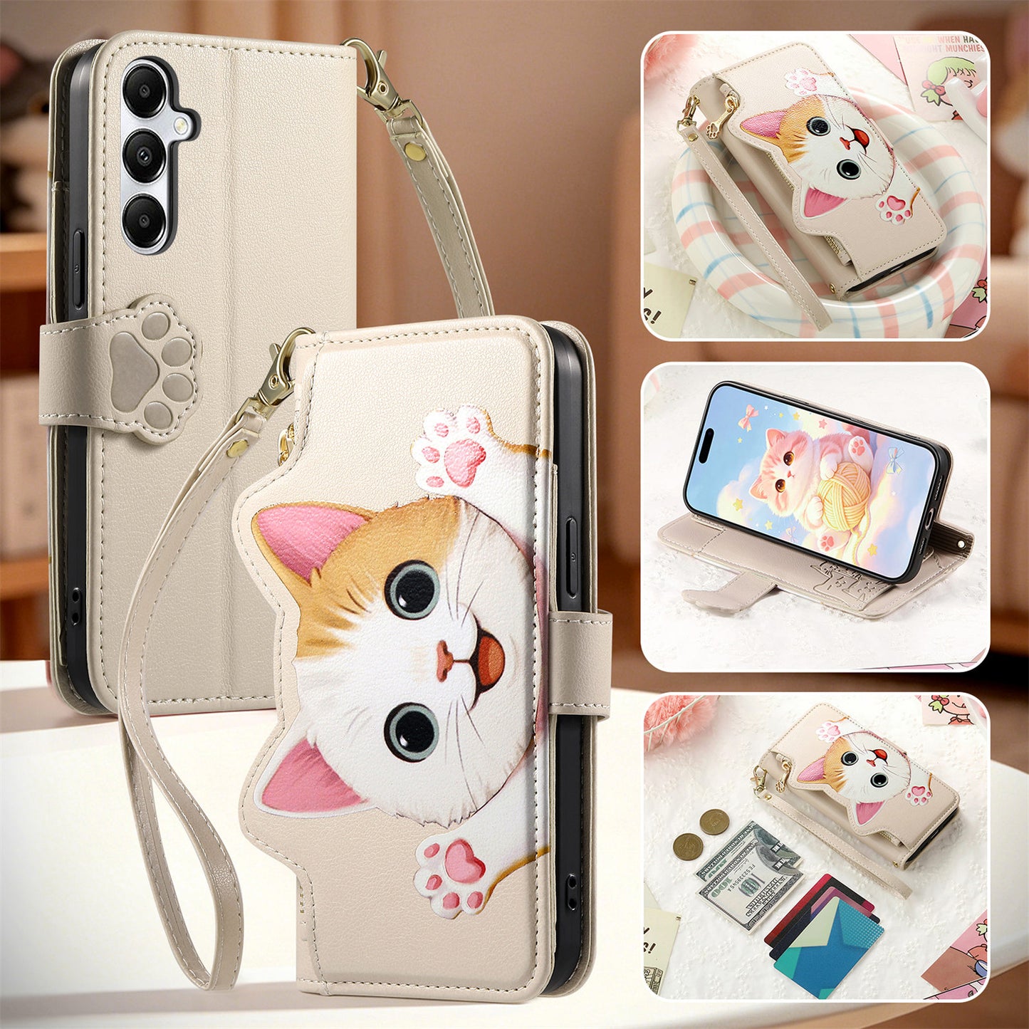 Purrfect Kitty Zipper Wallet Phone Case for Samsung Galaxy