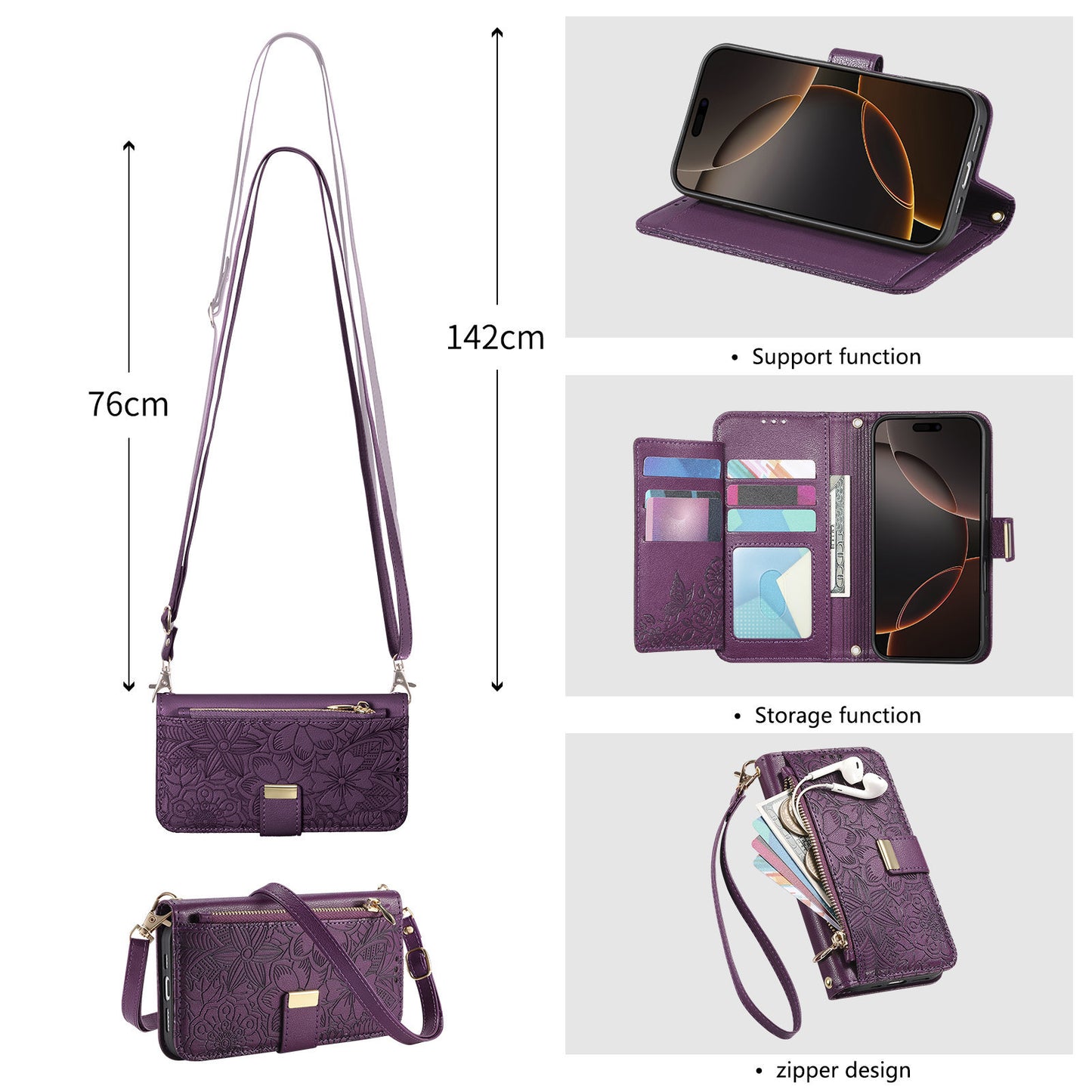 Floral & Leaf Elegant Fashion Crossbody Flip Phone Case for Samsung