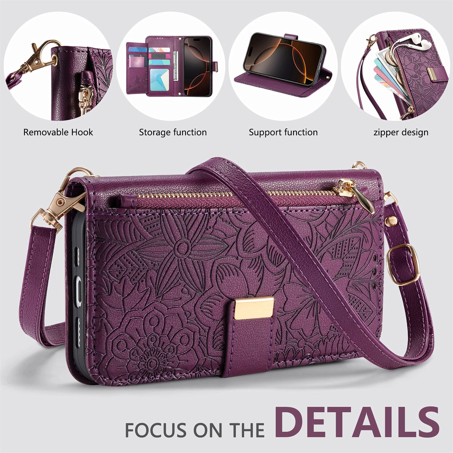 Floral & Leaf Elegant Fashion Crossbody Flip Phone Case for Samsung