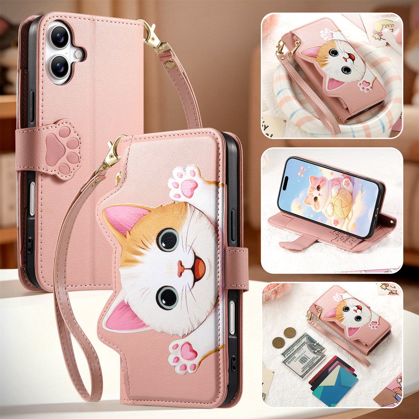 Purrfect Kitty Zipper Wallet Phone Case for Samsung Galaxy