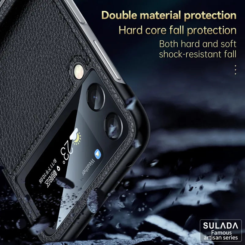Stoßfeste Schutzhülle aus Leder mit Ständer für Samsung Galaxy Z Flip 4/3 