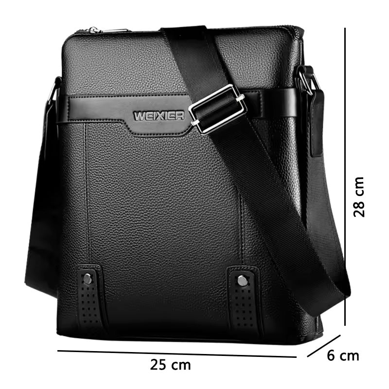 Men's Premium Leather Crossbody Messenger Bag - Multi-Pocket Organizer, Adjustable Strap, Water-Resistant Fabric