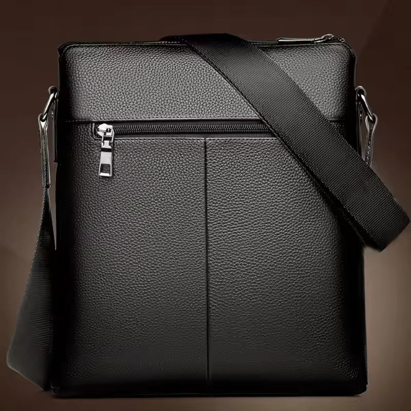 Men's Premium Leather Crossbody Messenger Bag - Multi-Pocket Organizer, Adjustable Strap, Water-Resistant Fabric
