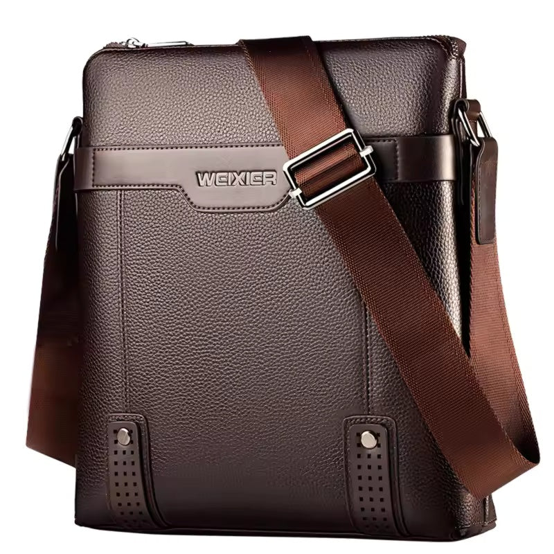 Men's Premium Leather Crossbody Messenger Bag - Multi-Pocket Organizer, Adjustable Strap, Water-Resistant Fabric