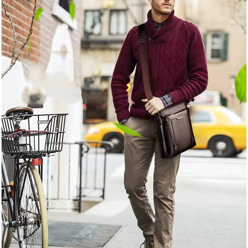 Men's Premium Leather Crossbody Messenger Bag - Multi-Pocket Organizer, Adjustable Strap, Water-Resistant Fabric