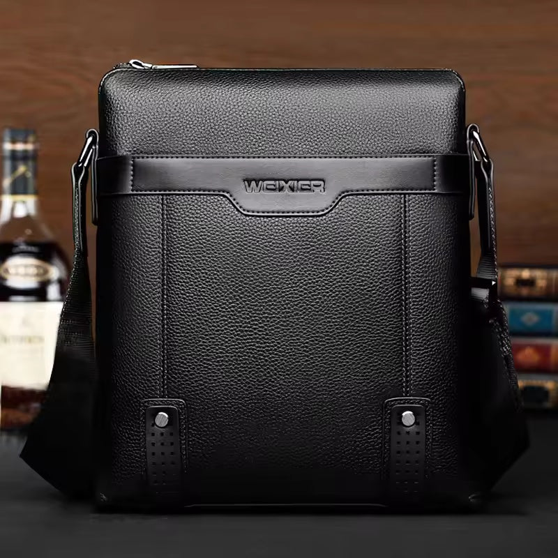 Men's Premium Leather Crossbody Messenger Bag - Multi-Pocket Organizer, Adjustable Strap, Water-Resistant Fabric