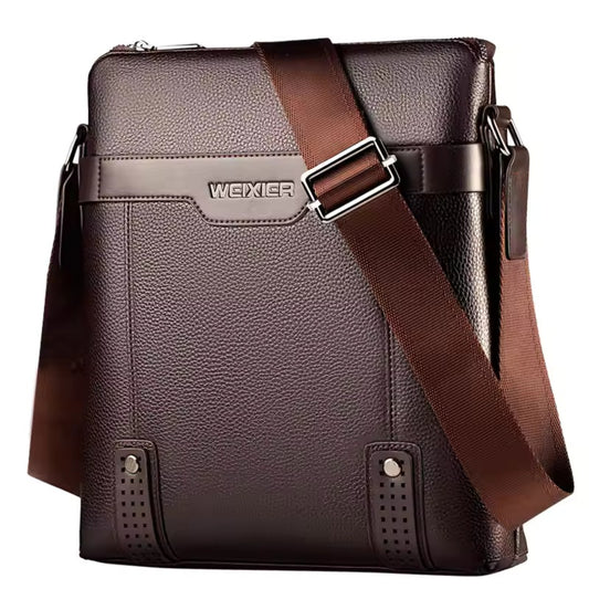 Men's Premium Leather Crossbody Messenger Bag - Multi-Pocket Organizer, Adjustable Strap, Water-Resistant Fabric