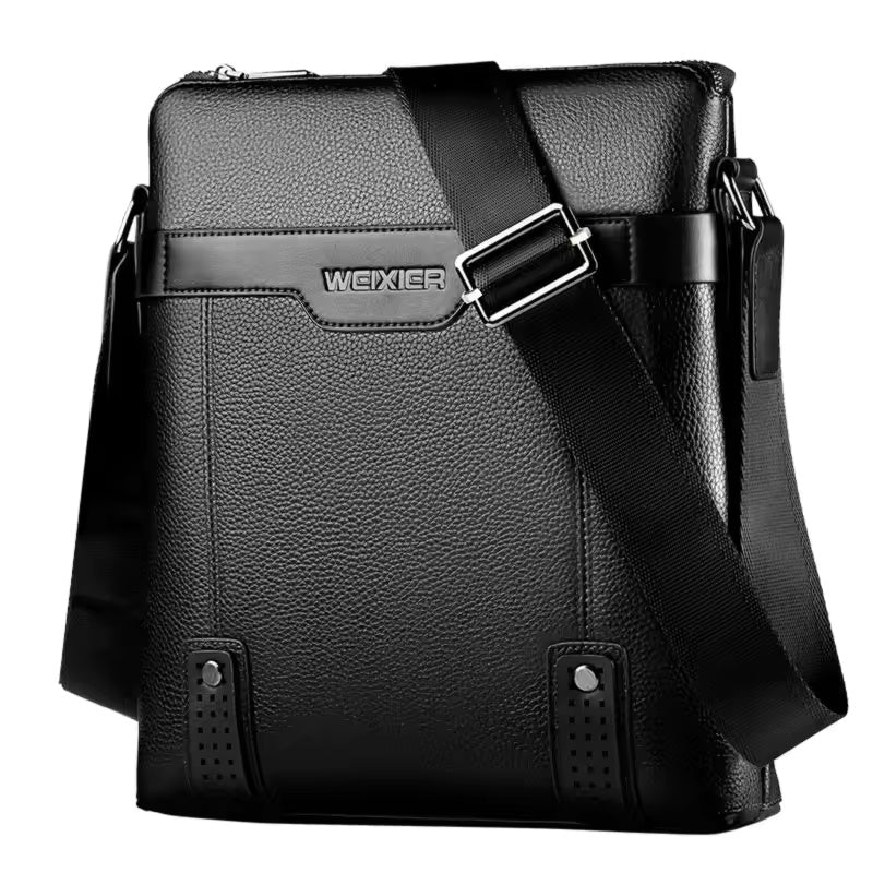 Men's Premium Leather Crossbody Messenger Bag - Multi-Pocket Organizer, Adjustable Strap, Water-Resistant Fabric