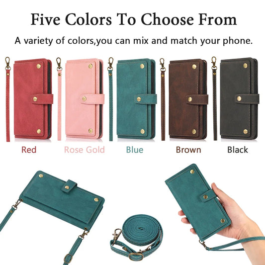 Long Lanyard Flip Leather Case for Samsung Galaxy