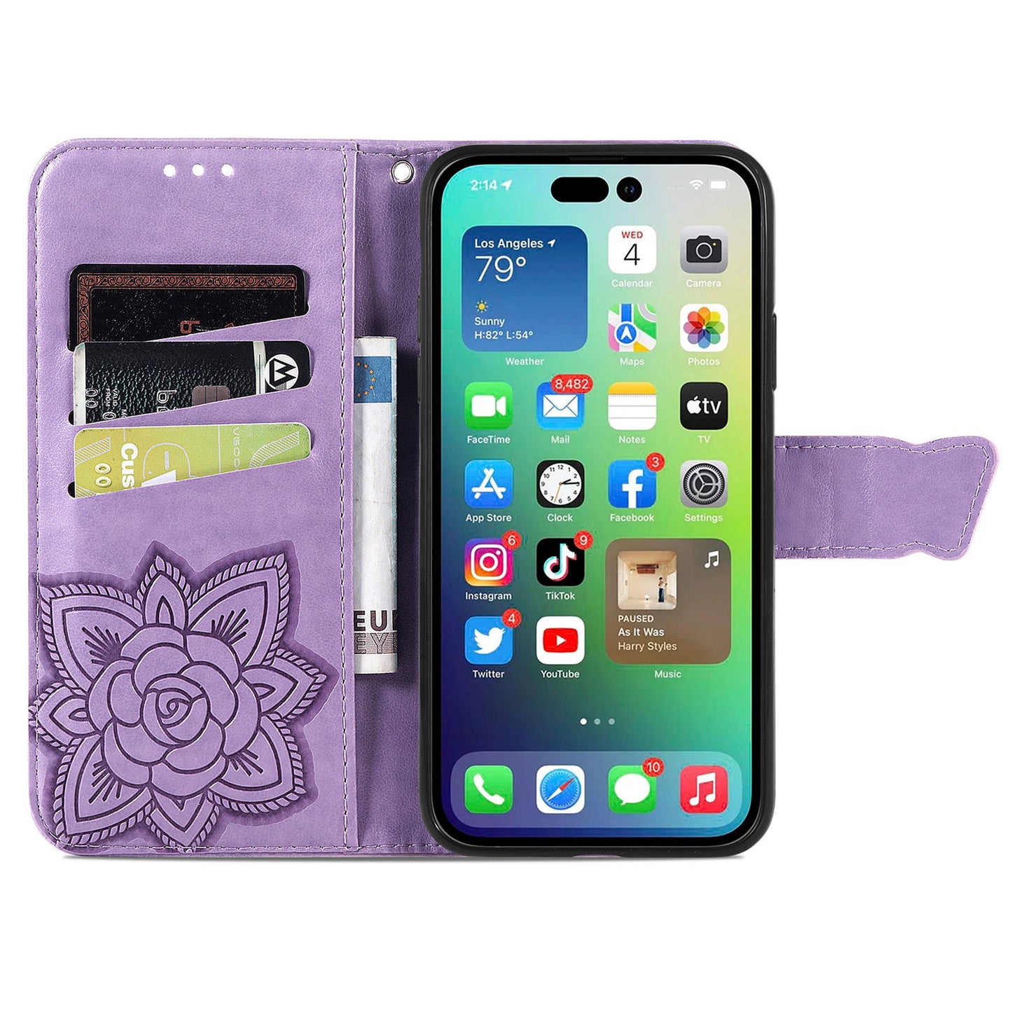 Embossed Butterfly Wallet Flip Case For iPhone