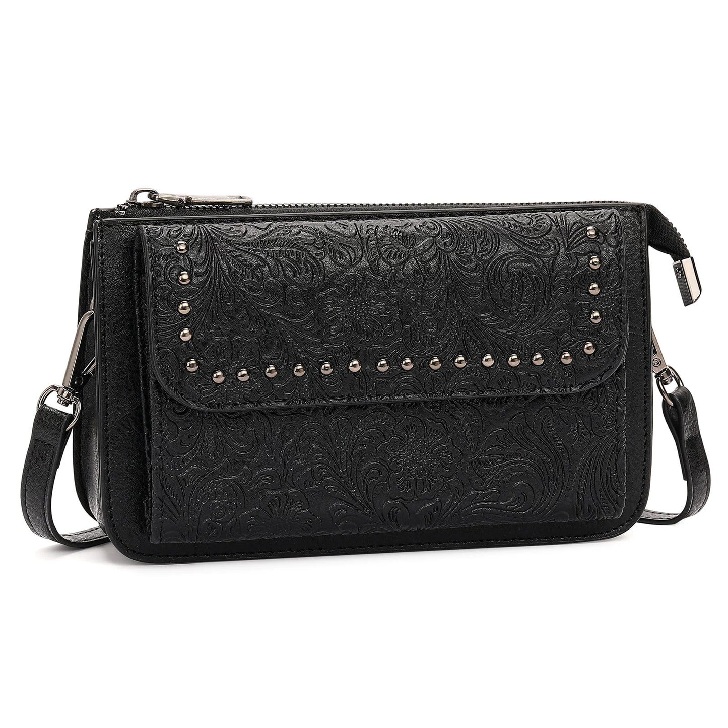 Women's Mini Leather Crossbody Bag | 15+ Card Slots, Phone Pocket | Adjustable Strap, Zip Closure