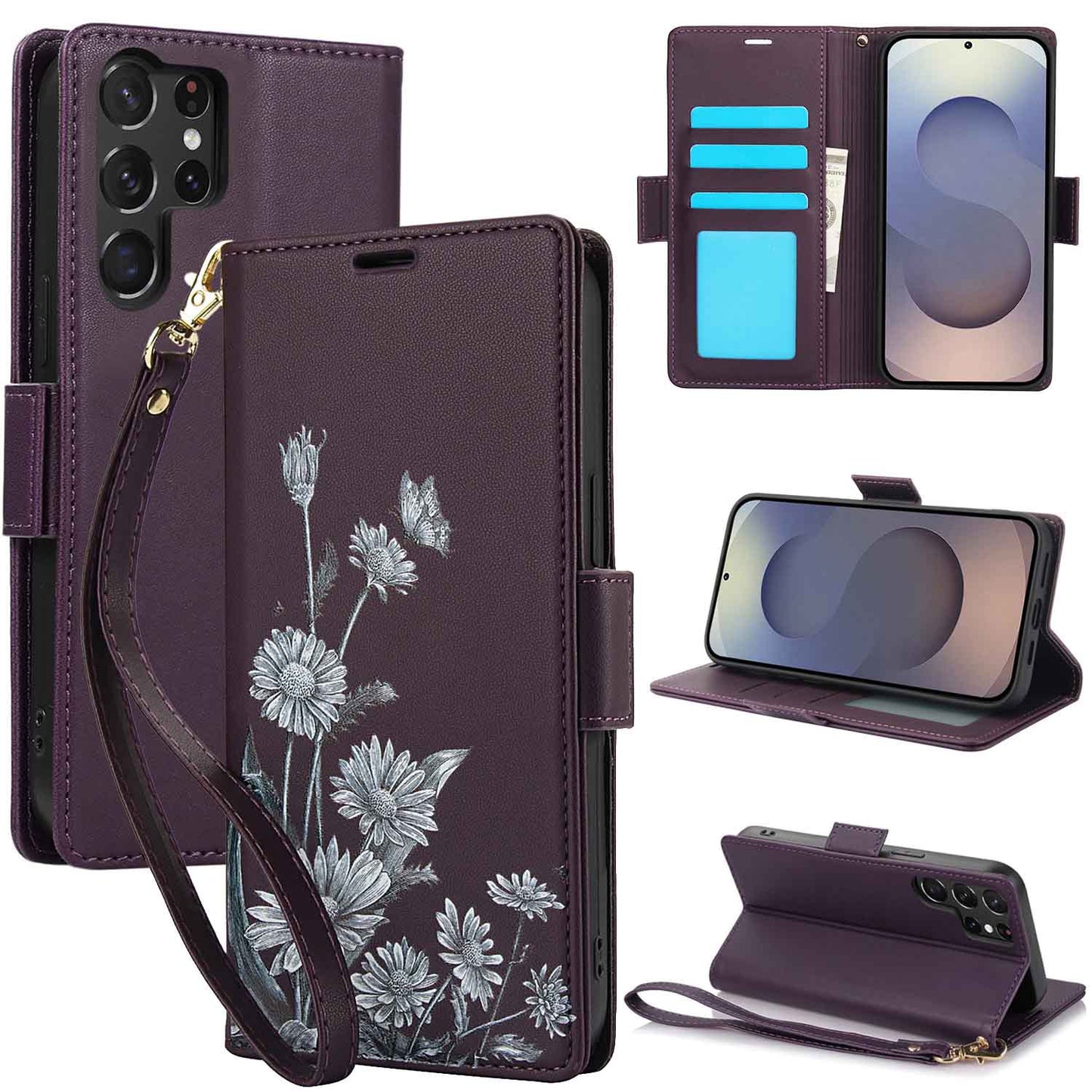 Floral Leather Flip Wallet Case for Samsung Galaxy: Card Slots & Magnetic Closure