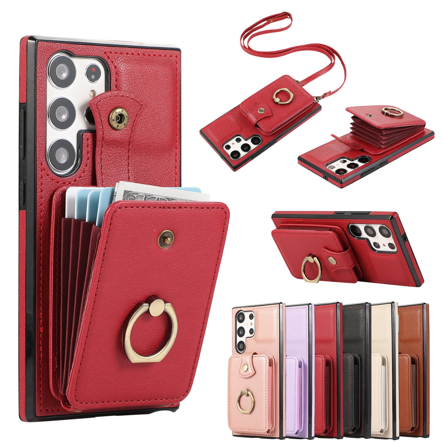 Samsung Galaxy 3-in-1 Wallet Case: Slim Design with Kickstand & Crossbody Strap