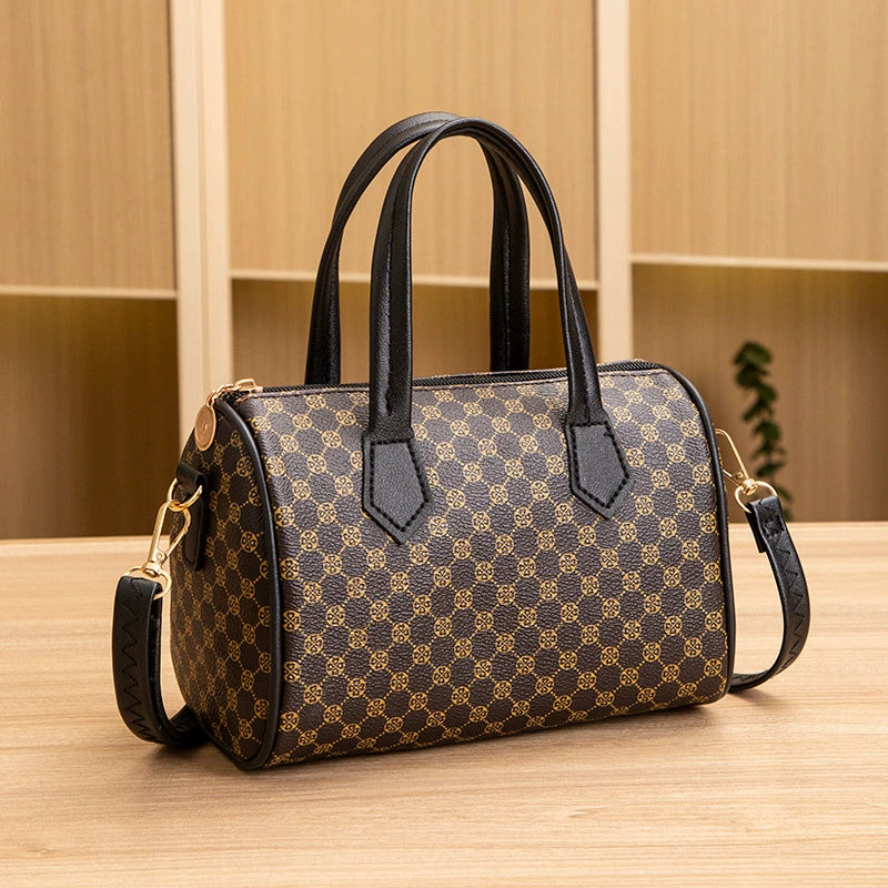 Vintage Polka Dot Quilted Mini Handbag - Lightweight Synthetic Leather with Detachable Strap & Zipper Closure