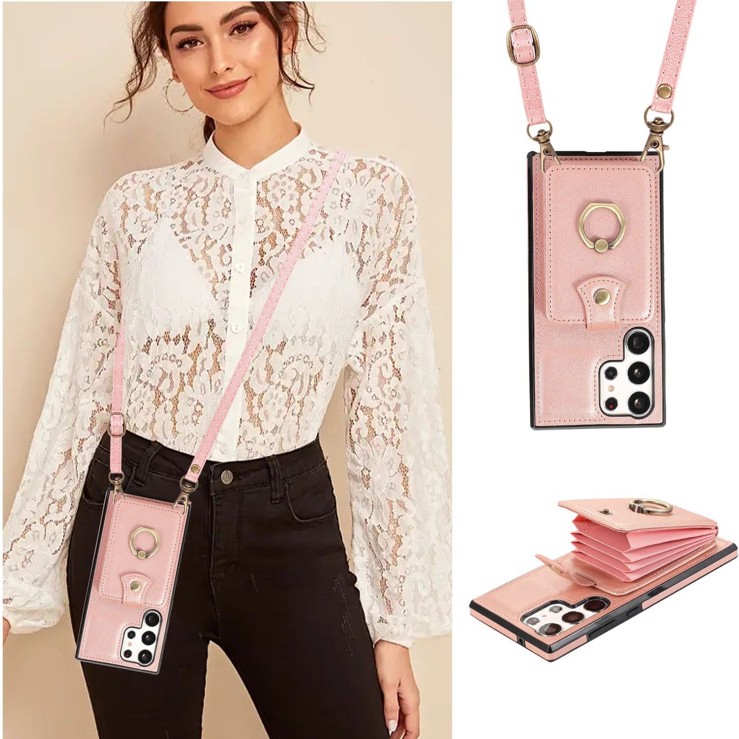 Samsung Galaxy 3-in-1 Wallet Case: Slim Design with Kickstand & Crossbody Strap