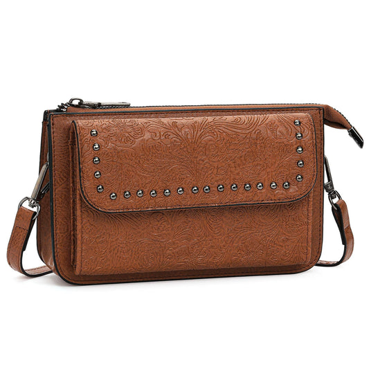 Women's Mini Leather Crossbody Bag | 15+ Card Slots, Phone Pocket | Adjustable Strap, Zip Closure