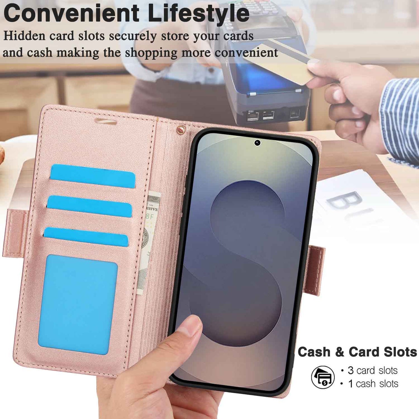 Floral Leather Flip Wallet Case for Samsung Galaxy: Card Slots & Magnetic Closure