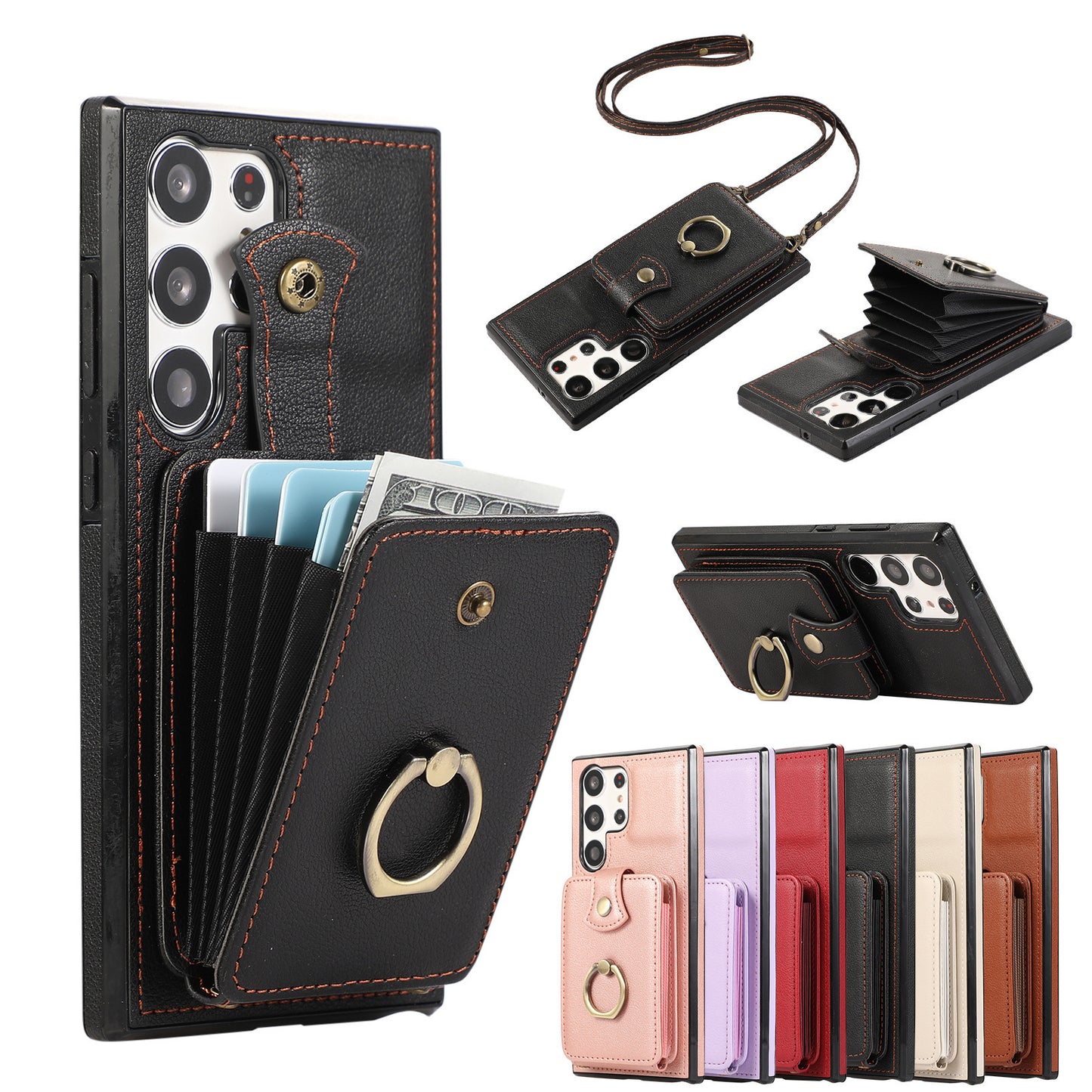 Samsung Galaxy 3-in-1 Wallet Case: Slim Design with Kickstand & Crossbody Strap