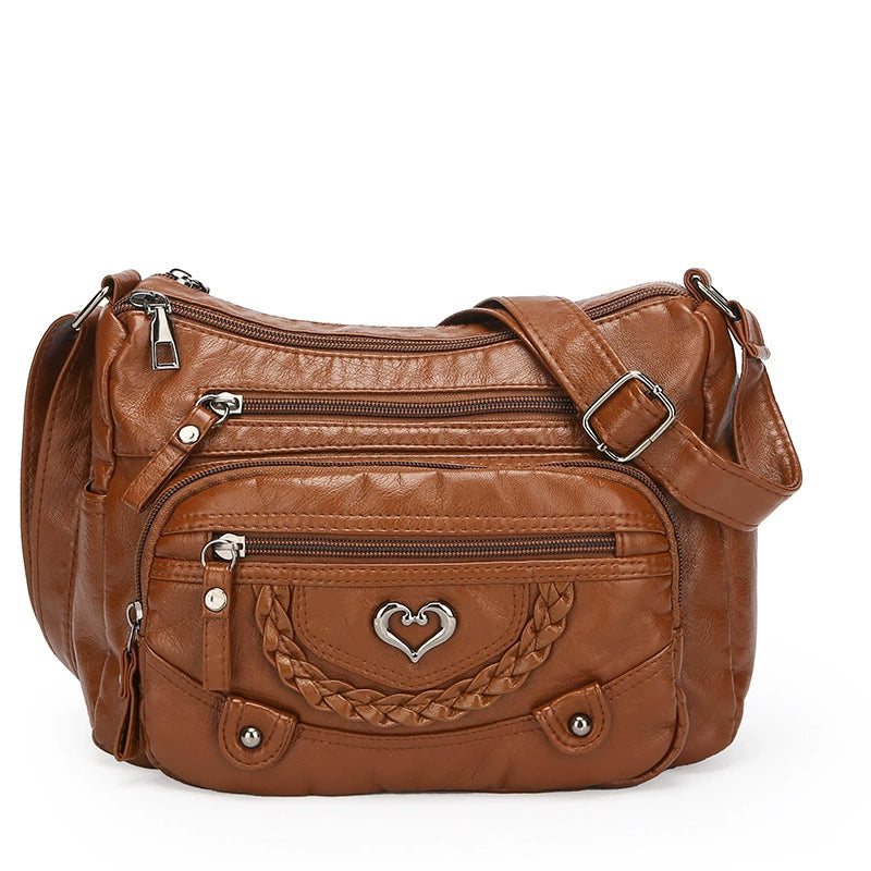 Chic Vintage Crossbody Bag with Heart Accent