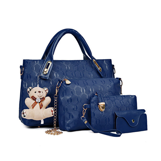 New Arrival Cute Bear Design 4-Piece Women's Handbag Set Trendy Bucket Bag, Shoulder Bag, Clutch Purse & Wallet, Versatile Fashion Accessory for Daily Use