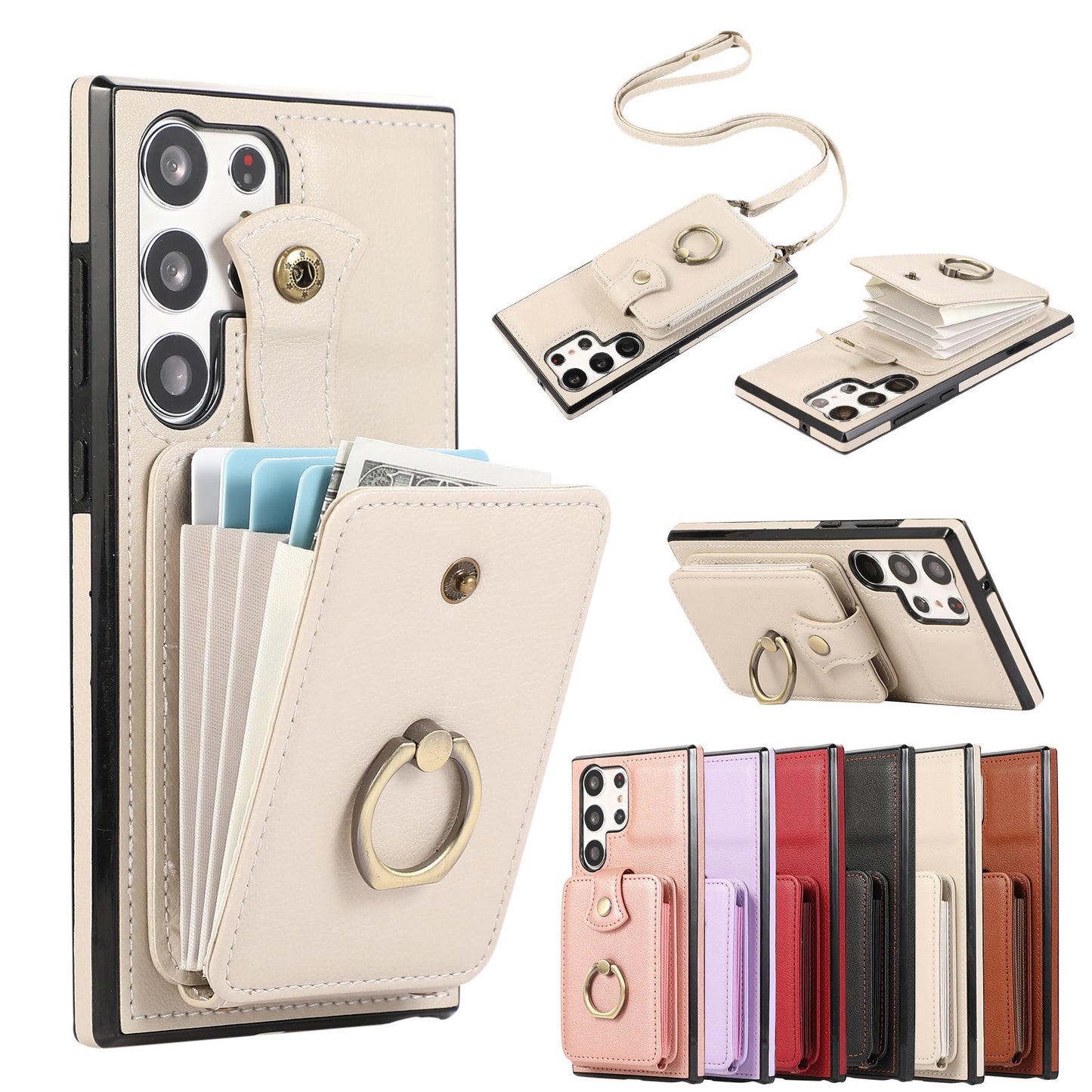 Samsung Galaxy 3-in-1 Wallet Case: Slim Design with Kickstand & Crossbody Strap