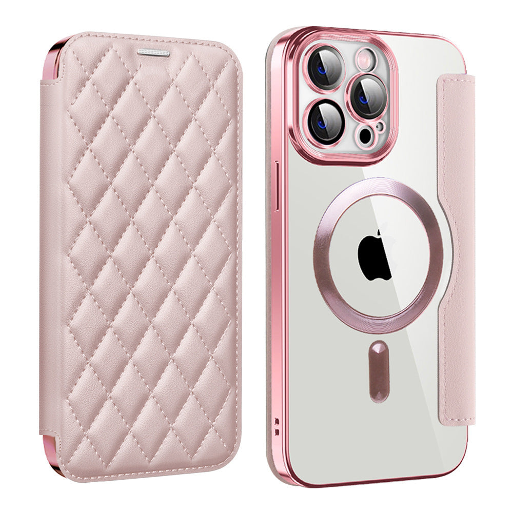 Diamond Grid Magnetic Flip Cover for iPhone