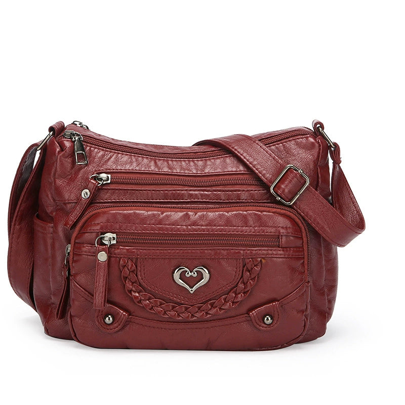 Chic Vintage Crossbody Bag with Heart Accent