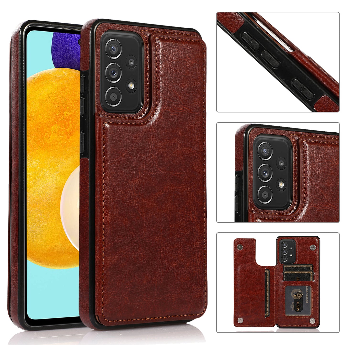Crazy Horse Pattern Card Holder Phone Case for Samsung Galaxy