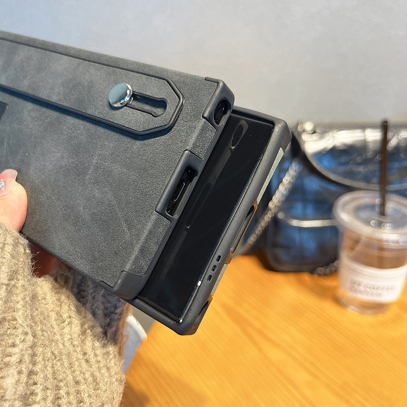New Solid Retro Anti Drop Wrist Strap Phone Case for Samsung Galaxy