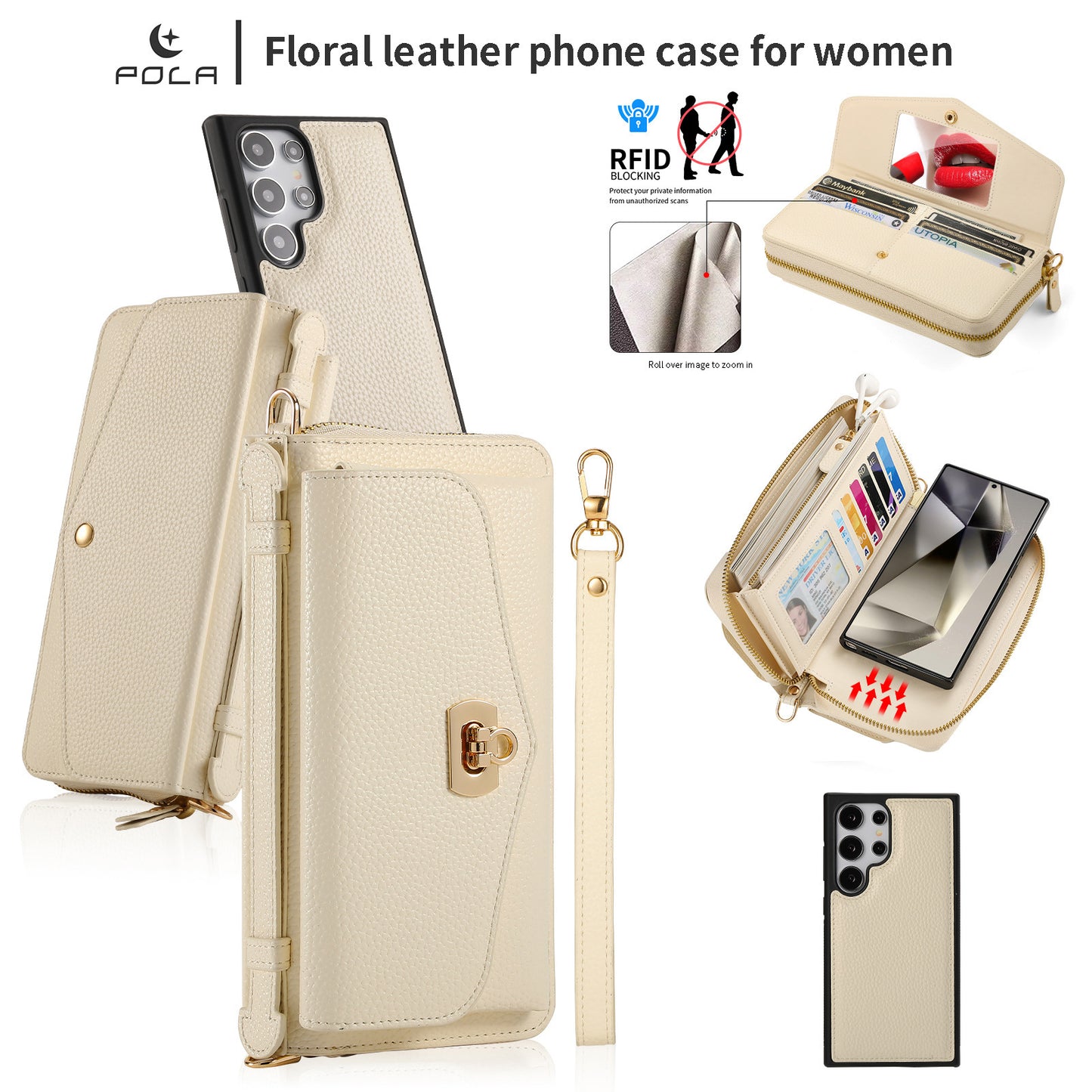 2 in 1 Removable Zip Card Solt Leather Wallet Case for Samsung