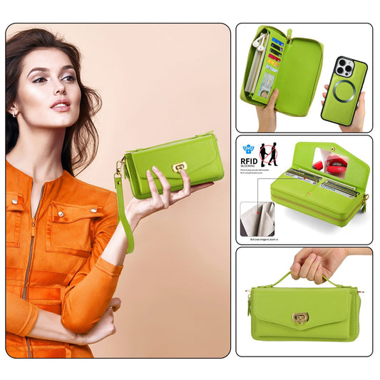 2 in 1 Removable Zip Card Solt Leather Wallet Case for iPhone