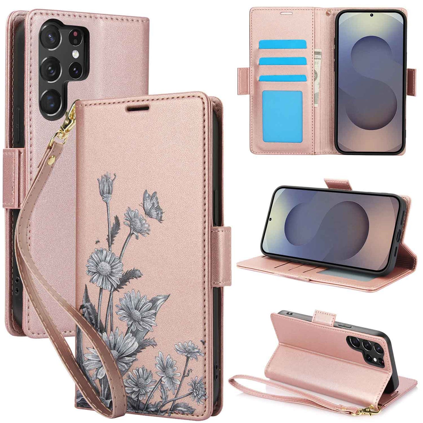Floral Leather Flip Wallet Case for Samsung Galaxy: Card Slots & Magnetic Closure