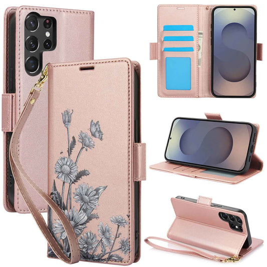 Floral Leather Flip Wallet Case for Samsung Galaxy: Card Slots & Magnetic Closure