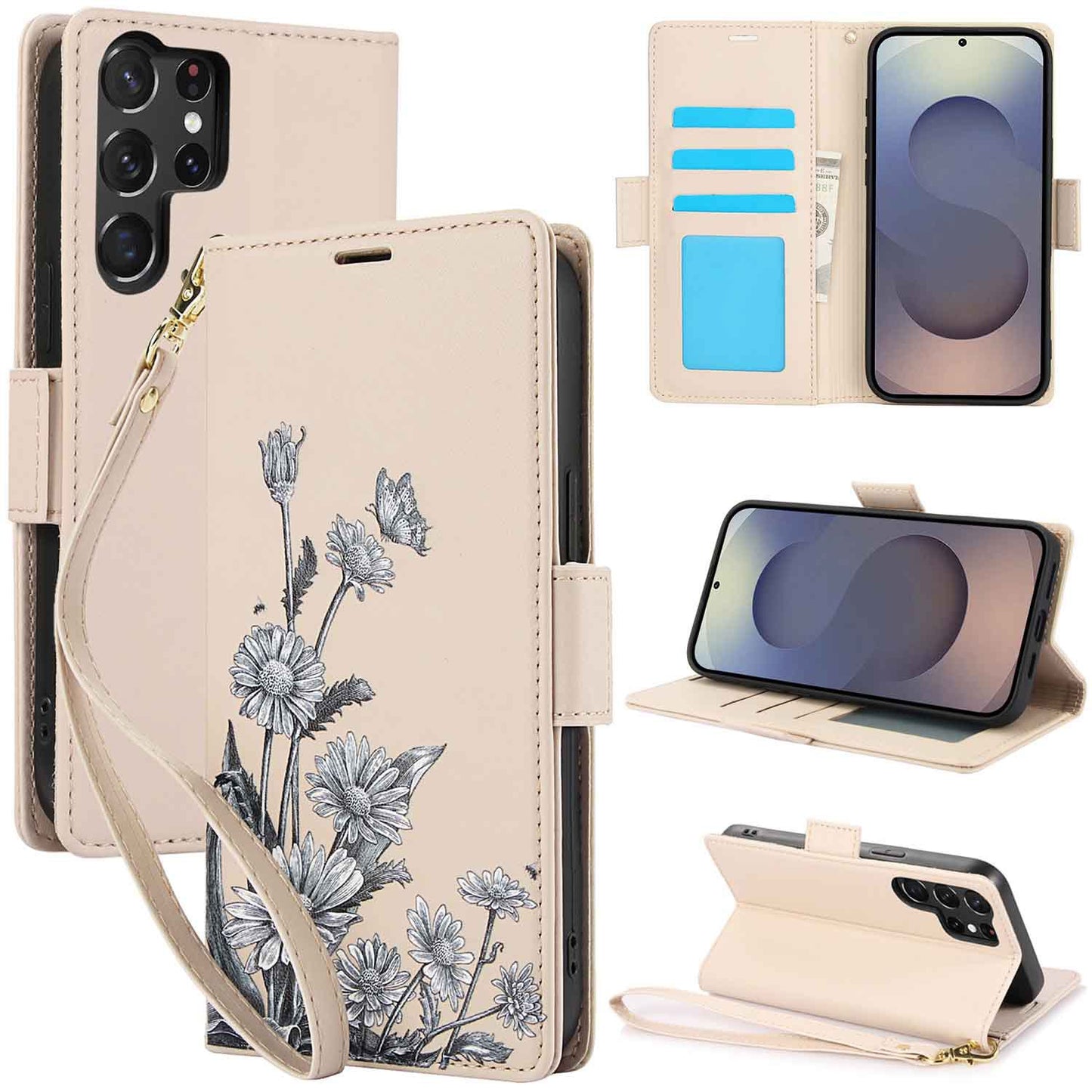 Floral Leather Flip Wallet Case for Samsung Galaxy: Card Slots & Magnetic Closure
