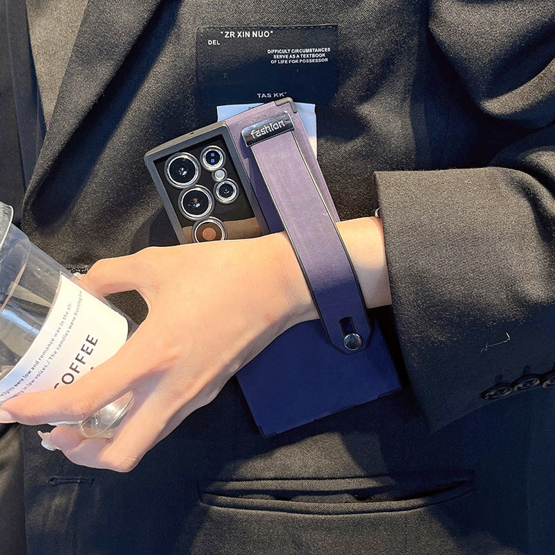New Solid Retro Anti Drop Wrist Strap Phone Case for Samsung Galaxy