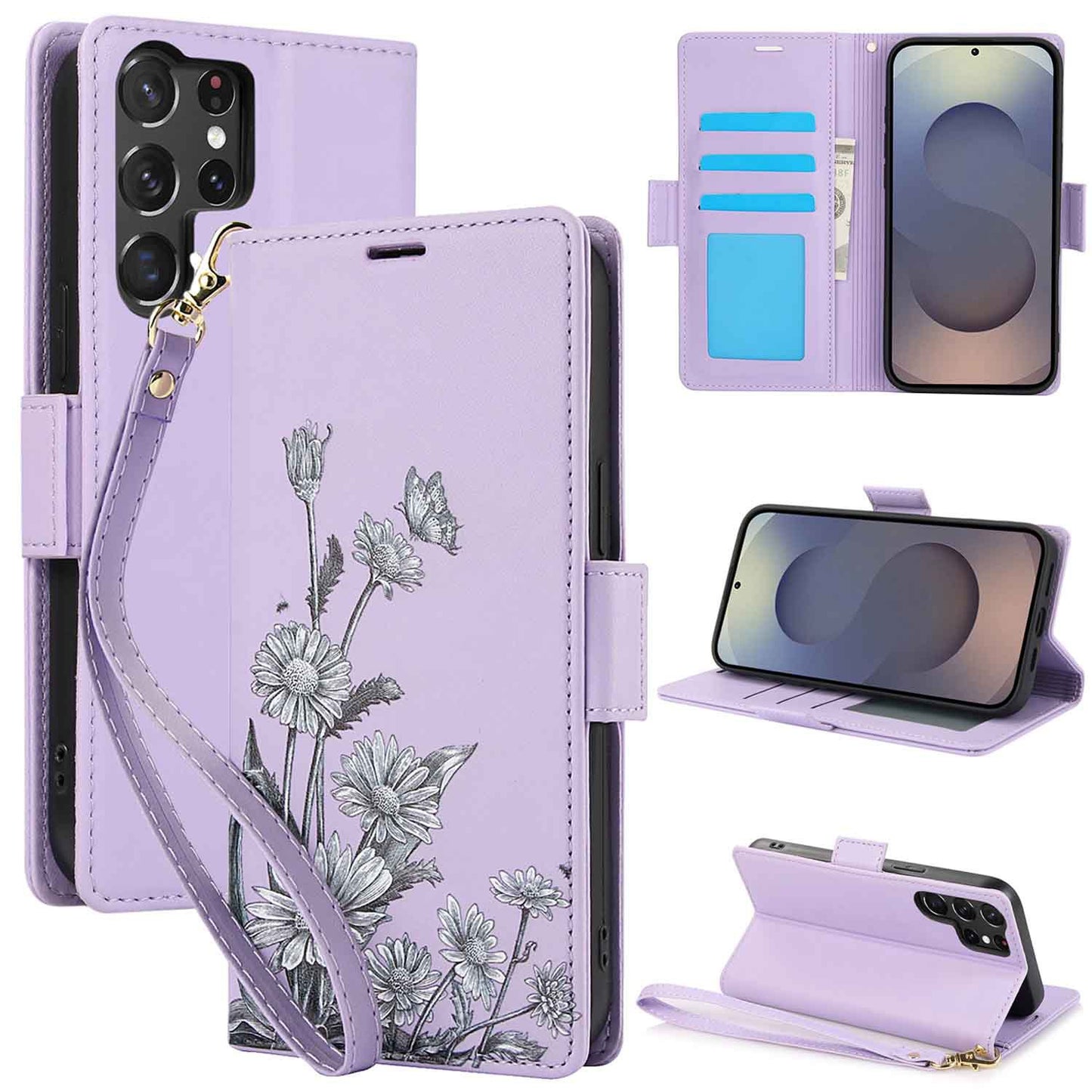 Floral Leather Flip Wallet Case for Samsung Galaxy: Card Slots & Magnetic Closure