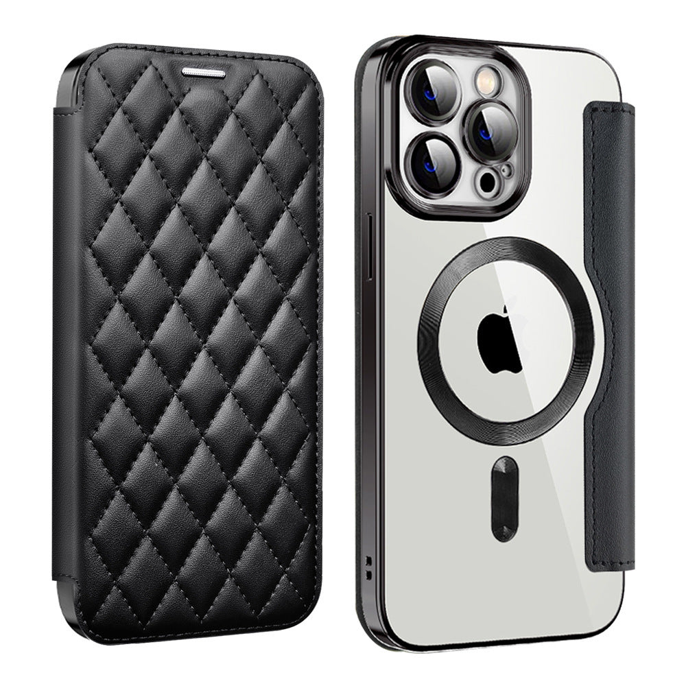 Diamond Grid Magnetic Flip Cover for iPhone
