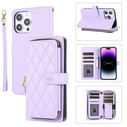 Diamond Grid Leather Wallet Phone Case for iPhone