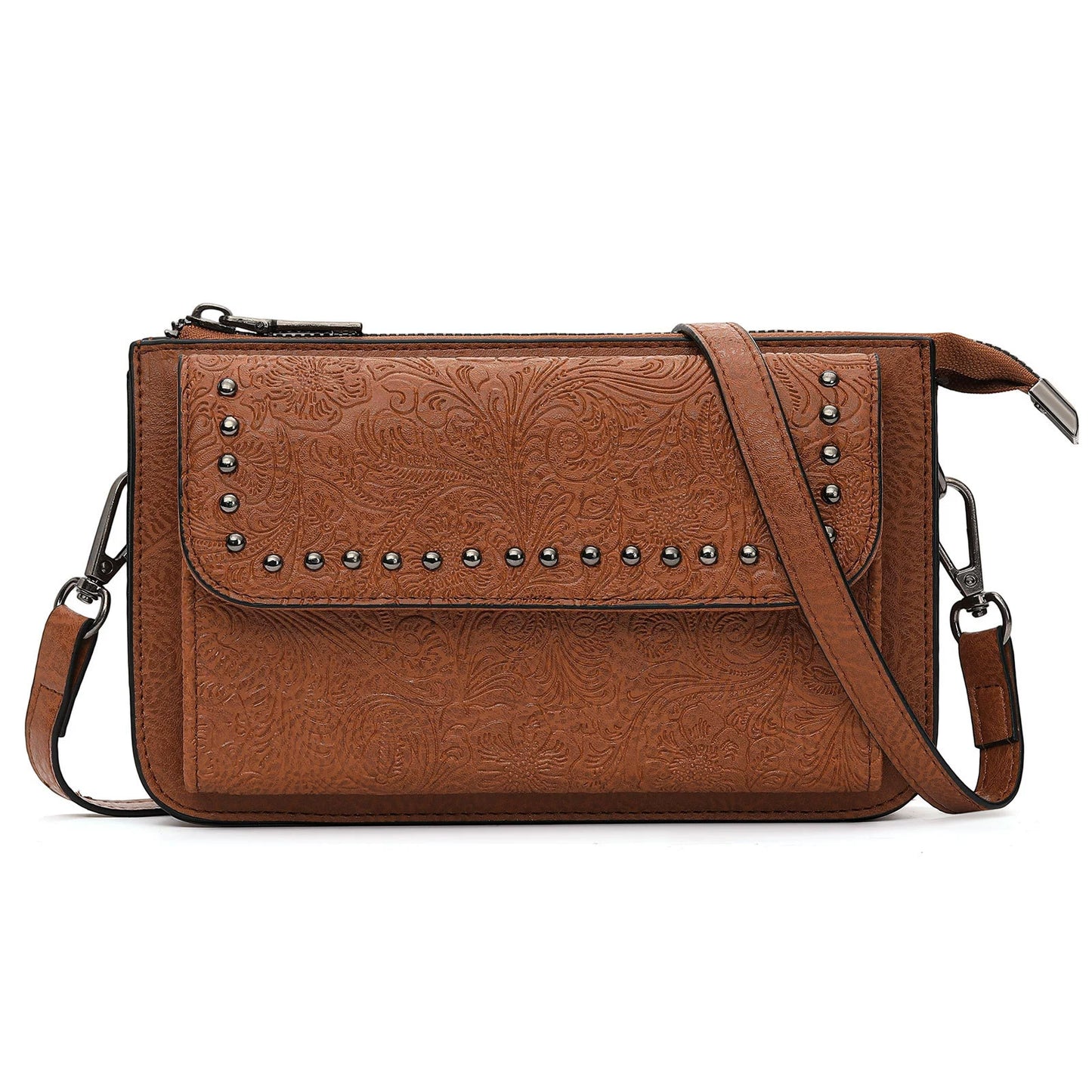 Women's Mini Leather Crossbody Bag | 15+ Card Slots, Phone Pocket | Adjustable Strap, Zip Closure