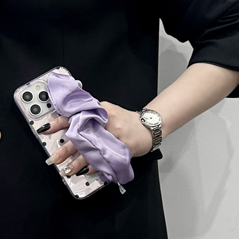 Purple Polka Dot Silk Wristband Phone Case for iPhone