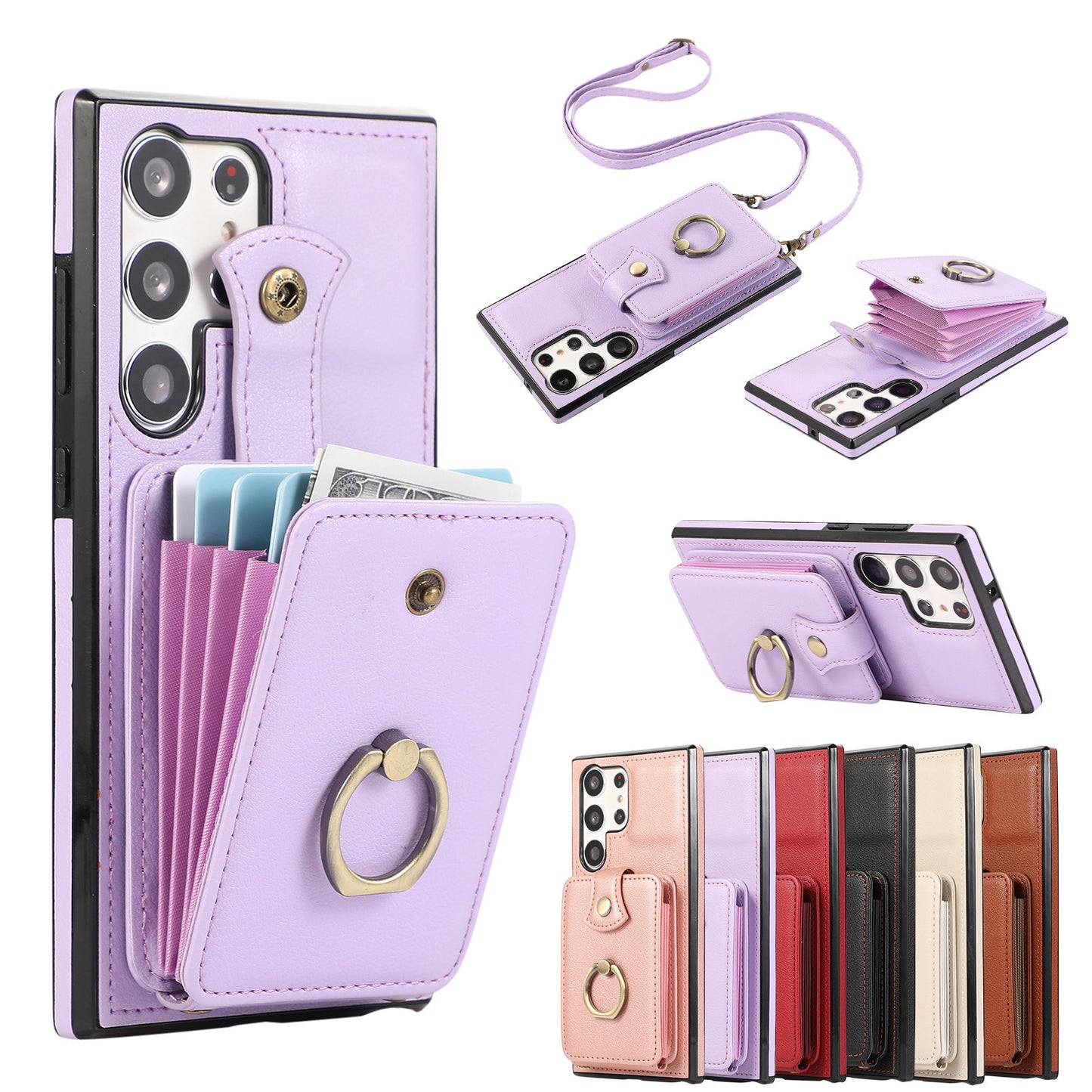 Samsung Galaxy 3-in-1 Wallet Case: Slim Design with Kickstand & Crossbody Strap